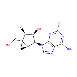 Nc1nc(Cl)nc2c1ncn2[C@@H]1[C@H](O)[C@H](O)[C@]2(CO)C[C@H]12 ZINC000038219799