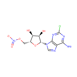 Nc1nc(Cl)nc2c1ncn2[C@@H]1O[C@H](CO[N+](=O)[O-])[C@@H](O)[C@H]1O ZINC000043100743