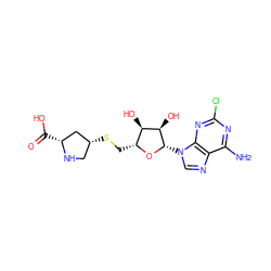 Nc1nc(Cl)nc2c1ncn2[C@@H]1O[C@H](CS[C@@H]2CN[C@H](C(=O)O)C2)[C@@H](O)[C@H]1O ZINC000043131454