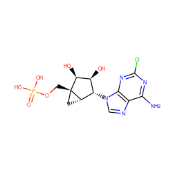 Nc1nc(Cl)nc2c1ncn2[C@H]1[C@H](O)[C@H](O)[C@@]2(COP(=O)(O)O)C[C@@H]12 ZINC000013473510