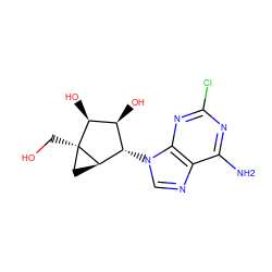 Nc1nc(Cl)nc2c1ncn2[C@H]1[C@H](O)[C@H](O)[C@]2(CO)C[C@H]12 ZINC000013491494