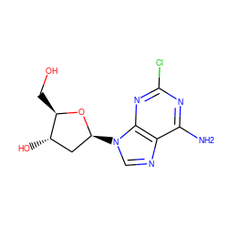 Nc1nc(Cl)nc2c1ncn2[C@H]1C[C@H](O)[C@@H](CO)O1 ZINC000003798064