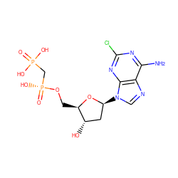 Nc1nc(Cl)nc2c1ncn2[C@H]1C[C@H](O)[C@@H](CO[P@](=O)(O)CP(=O)(O)O)O1 ZINC000034012959