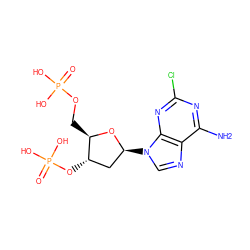 Nc1nc(Cl)nc2c1ncn2[C@H]1C[C@H](OP(=O)(O)O)[C@@H](COP(=O)(O)O)O1 ZINC000013776830