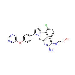 Nc1nc(Cn2c(-c3ccc(Oc4cncnc4)cc3)ccc2-c2ccccc2Cl)ccc1NCCO ZINC000043131579