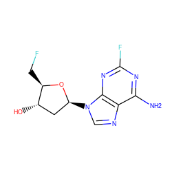 Nc1nc(F)nc2c1ncn2[C@H]1C[C@H](O)[C@@H](CF)O1 ZINC000013559580