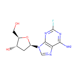 Nc1nc(F)nc2c1ncn2[C@H]1C[C@H](O)[C@@H](CO)O1 ZINC000006585598