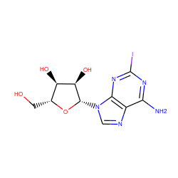 Nc1nc(I)nc2c1ncn2[C@@H]1O[C@H](CO)[C@@H](O)[C@H]1O ZINC000005163085