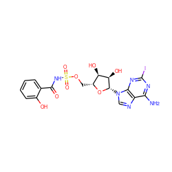 Nc1nc(I)nc2c1ncn2[C@@H]1O[C@H](COS(=O)(=O)NC(=O)c2ccccc2O)[C@@H](O)[C@H]1O ZINC000042878155