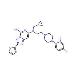 Nc1nc(N(CCN2CCN(c3ccc(F)cc3F)CC2)CC2CC2)cc2nc(-c3ccco3)nn12 ZINC000040891679