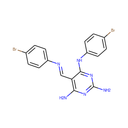 Nc1nc(N)c(/C=N/c2ccc(Br)cc2)c(Nc2ccc(Br)cc2)n1 ZINC000013152247