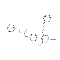 Nc1nc(N)c(-c2ccc(NC(=O)CCc3ccccc3)cc2)c(COCc2ccccc2)n1 ZINC000014970737