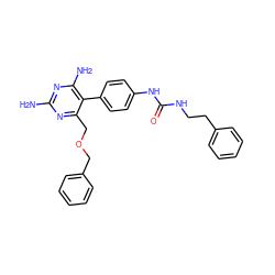 Nc1nc(N)c(-c2ccc(NC(=O)NCCc3ccccc3)cc2)c(COCc2ccccc2)n1 ZINC000014970762