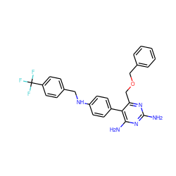 Nc1nc(N)c(-c2ccc(NCc3ccc(C(F)(F)F)cc3)cc2)c(COCc2ccccc2)n1 ZINC000013686005