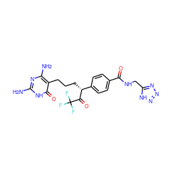 Nc1nc(N)c(CCC[C@@H](C(=O)C(F)(F)F)c2ccc(C(=O)NCc3nnn[nH]3)cc2)c(=O)[nH]1 ZINC000013687210