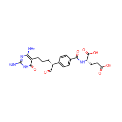 Nc1nc(N)c(CCC[C@@H](C=O)c2ccc(C(=O)N[C@@H](CCC(=O)O)C(=O)O)cc2)c(=O)[nH]1 ZINC000013838234