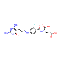 Nc1nc(N)c(CCCNc2ccc(C(=O)N[C@@H](CCC(=O)O)C(=O)O)c(F)c2)c(=O)[nH]1 ZINC000004770522