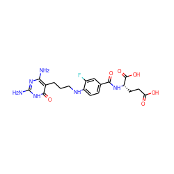 Nc1nc(N)c(CCCNc2ccc(C(=O)N[C@@H](CCC(=O)O)C(=O)O)cc2F)c(=O)[nH]1 ZINC000004650643