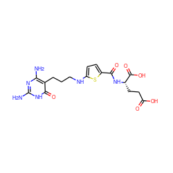 Nc1nc(N)c(CCCNc2ccc(C(=O)N[C@@H](CCC(=O)O)C(=O)O)s2)c(=O)[nH]1 ZINC000013737686