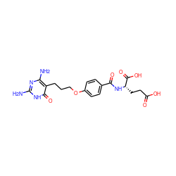 Nc1nc(N)c(CCCOc2ccc(C(=O)N[C@@H](CCC(=O)O)C(=O)O)cc2)c(=O)[nH]1 ZINC000004770750