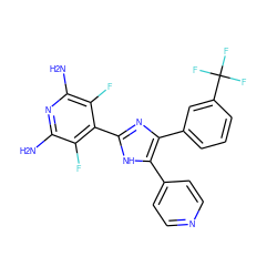 Nc1nc(N)c(F)c(-c2nc(-c3cccc(C(F)(F)F)c3)c(-c3ccncc3)[nH]2)c1F ZINC000013445023