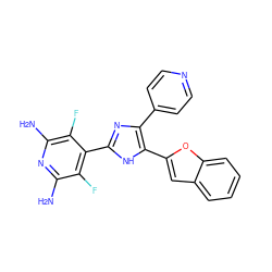 Nc1nc(N)c(F)c(-c2nc(-c3ccncc3)c(-c3cc4ccccc4o3)[nH]2)c1F ZINC000012365502