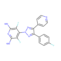 Nc1nc(N)c(F)c(-n2nc(-c3ccncc3)c(-c3ccc(F)cc3)n2)c1F ZINC000013445020