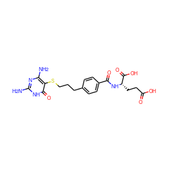 Nc1nc(N)c(SCCCc2ccc(C(=O)N[C@@H](CCC(=O)O)C(=O)O)cc2)c(=O)[nH]1 ZINC000001539228