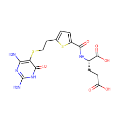 Nc1nc(N)c(SCCc2ccc(C(=O)N[C@@H](CCC(=O)O)C(=O)O)s2)c(=O)[nH]1 ZINC000001539235