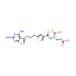 Nc1nc(N)c2c(CCCc3cc(C(=O)N[C@@H](CCC(=O)O)C(=O)O)cs3)coc2n1 ZINC000116642654