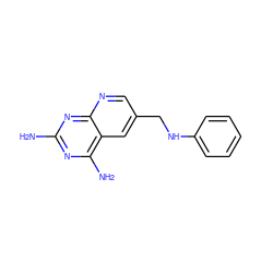 Nc1nc(N)c2cc(CNc3ccccc3)cnc2n1 ZINC000013529600