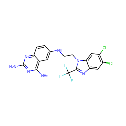 Nc1nc(N)c2cc(NCCn3c(C(F)(F)F)nc4cc(Cl)c(Cl)cc43)ccc2n1 ZINC000299861908