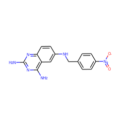 Nc1nc(N)c2cc(NCc3ccc([N+](=O)[O-])cc3)ccc2n1 ZINC000299866072