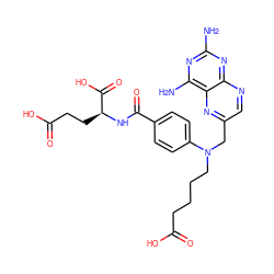 Nc1nc(N)c2nc(CN(CCCCC(=O)O)c3ccc(C(=O)N[C@@H](CCC(=O)O)C(=O)O)cc3)cnc2n1 ZINC000029248780