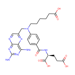 Nc1nc(N)c2nc(CN(CCCCCC(=O)O)c3ccc(C(=O)N[C@@H](CCC(=O)O)C(=O)O)cc3)cnc2n1 ZINC000029247440