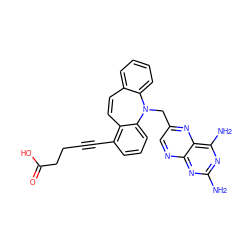 Nc1nc(N)c2nc(CN3c4ccccc4C=Cc4c(C#CCCC(=O)O)cccc43)cnc2n1 ZINC000028469810