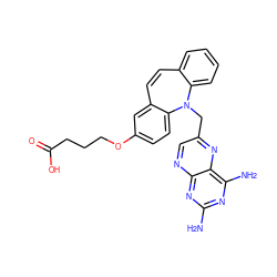 Nc1nc(N)c2nc(CN3c4ccccc4C=Cc4cc(OCCCC(=O)O)ccc43)cnc2n1 ZINC000003820328