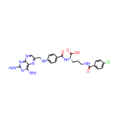 Nc1nc(N)c2nc(CNc3ccc(C(=O)N[C@@H](CCCNC(=O)c4ccc(Cl)cc4)C(=O)O)cc3)cnc2n1 ZINC000003913967