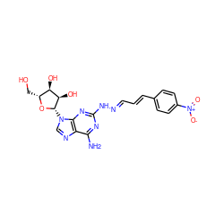 Nc1nc(N/N=C/C=C/c2ccc([N+](=O)[O-])cc2)nc2c1ncn2[C@@H]1O[C@H](CO)[C@@H](O)[C@H]1O ZINC000012405892