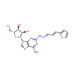 Nc1nc(N/N=C/C=C/c2ccco2)nc2c1ncn2[C@@H]1O[C@H](CO)[C@@H](O)[C@H]1O ZINC000012405887