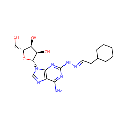 Nc1nc(N/N=C/CC2CCCCC2)nc2c1ncn2[C@@H]1O[C@H](CO)[C@@H](O)[C@H]1O ZINC000012405473