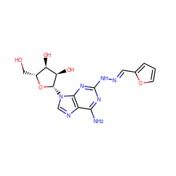 Nc1nc(N/N=C/c2ccco2)nc2c1ncn2[C@@H]1O[C@H](CO)[C@@H](O)[C@H]1O ZINC000012405885