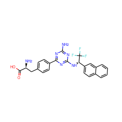 Nc1nc(N[C@@H](c2ccc3ccccc3c2)C(F)(F)F)nc(-c2ccc(C[C@H](N)C(=O)O)cc2)n1 ZINC000045317175