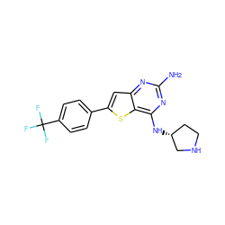 Nc1nc(N[C@@H]2CCNC2)c2sc(-c3ccc(C(F)(F)F)cc3)cc2n1 ZINC000473106865