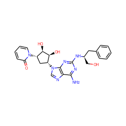 Nc1nc(N[C@H](CO)Cc2ccccc2)nc2c1ncn2[C@@H]1C[C@H](n2ccccc2=O)[C@@H](O)[C@H]1O ZINC000045338474