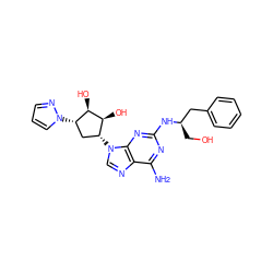 Nc1nc(N[C@H](CO)Cc2ccccc2)nc2c1ncn2[C@@H]1C[C@H](n2cccn2)[C@@H](O)[C@H]1O ZINC000045384554