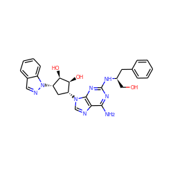 Nc1nc(N[C@H](CO)Cc2ccccc2)nc2c1ncn2[C@@H]1C[C@H](n2ncc3ccccc32)[C@@H](O)[C@H]1O ZINC000049771371