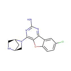 Nc1nc(N2C[C@@H]3C[C@H]2CN3)c2oc3ccc(Cl)cc3c2n1 ZINC000073156203