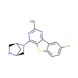 Nc1nc(N2C[C@@H]3C[C@H]2CN3)c2sc3ccc(Cl)cc3c2n1 ZINC000073163109