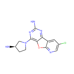 Nc1nc(N2CC[C@@H](N)C2)c2oc3ncc(Cl)cc3c2n1 ZINC000073386627